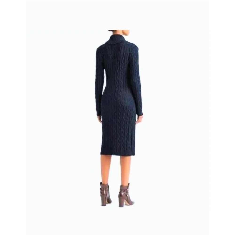 Lauren Ralph Lauren Cable Knit Wrap Dress, Womens Large Navy Blue - Picture 2 of 15